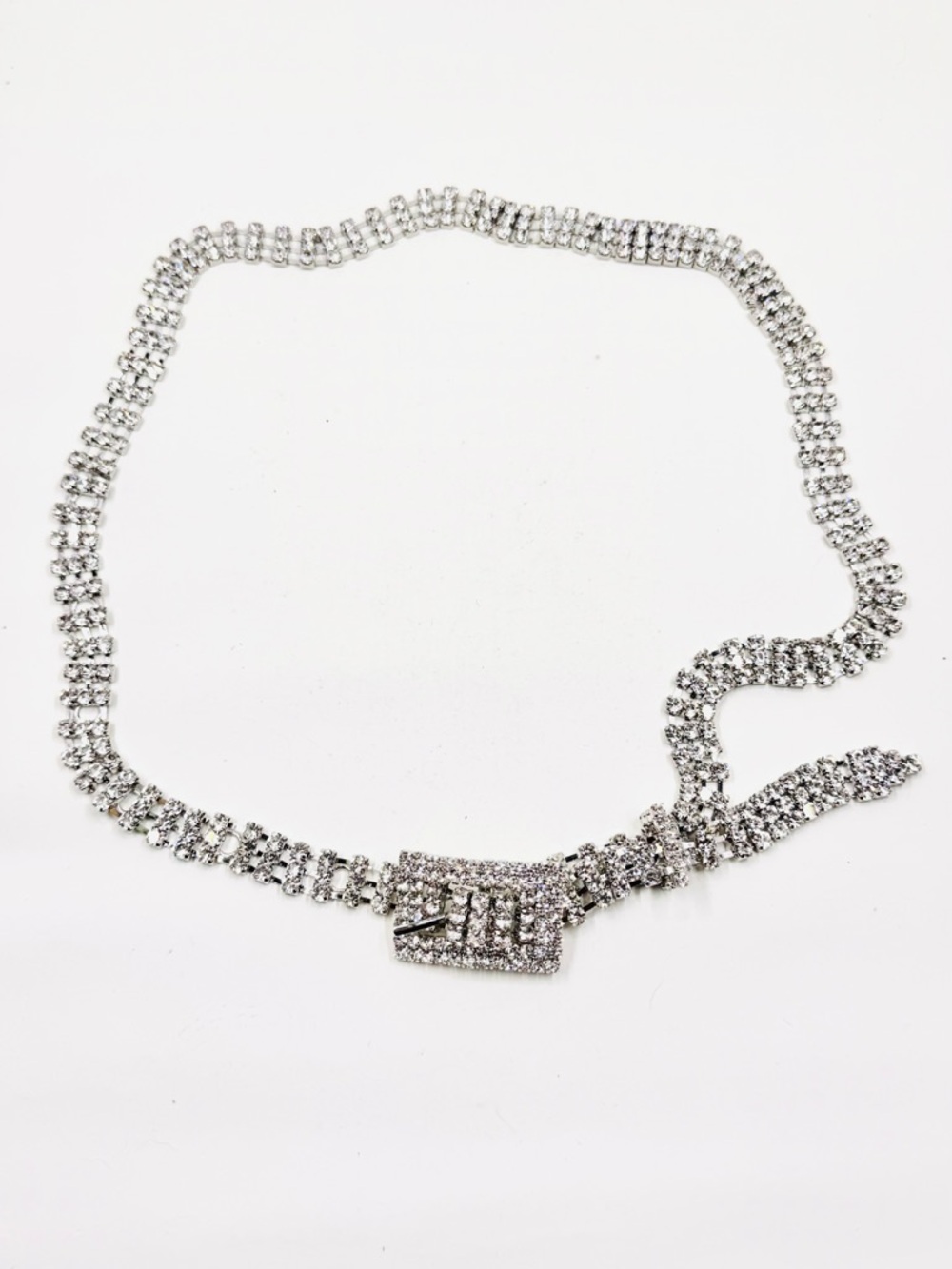 Silver Tone Prong Set Crystal Rhinestone Women’s Belt 36.5” NWOT